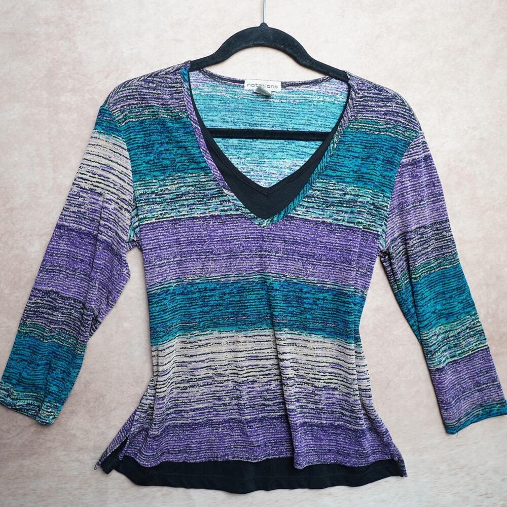 Notations Colorblock V Neck Tunic Top Small Y2K